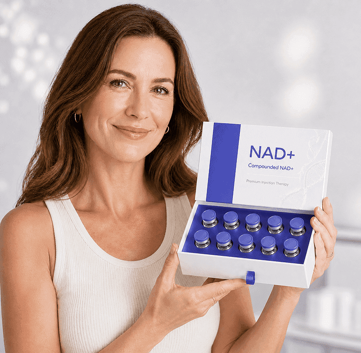 Woman holding NAD+ medication kit
